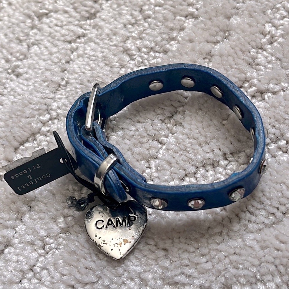 NEW Confetti & Friends Rhinestone Leather Bracelet CAMP Heart Tag Charm